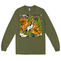 Army Green western bull skull seamless pattern Long Sleeve Tee - BundleAndBundleShop