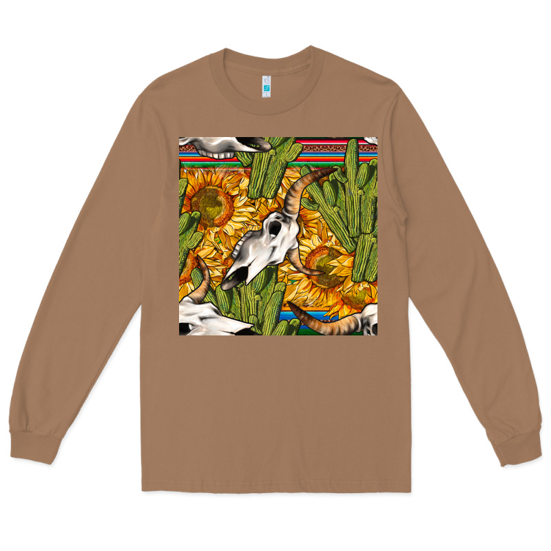 Western Bull Skull Seamless Pattern Long Sleeve Tee by BundleAndBundleShop | Teevron