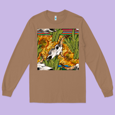 Western Bull Skull Seamless Pattern Long Sleeve Tee Designed By Bundleandbundleshop