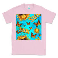 Bubblegum Pink sun with butterfly seamless pattern Classic Tee - BundleAndBundleShop