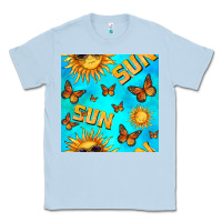 Dusty Blue sun with butterfly seamless pattern Classic Tee - BundleAndBundleShop