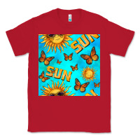 Red sun with butterfly seamless pattern Classic Tee - BundleAndBundleShop