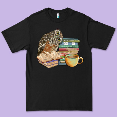 Owl And Books Premium Tee Designed By Barkaloodesign
