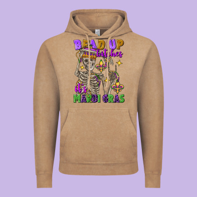 Bead Up Bitches It's Mardi Gras Skeleton Vintage Hoodie Designed By Fadigitalartstudio