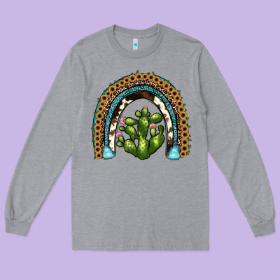 Cactus Rainbow Long Sleeve Tee Designed By Jahusdesignshop