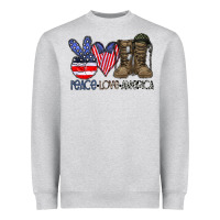 Heather Grey peace love america Heavyweight Sweatshirt - CowhideDigitalArt