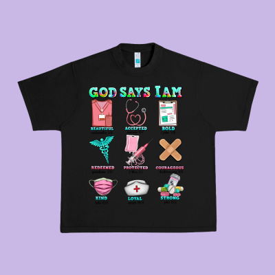 Nurse God Says I Am  Nurse Elements Urban Heavy Tee Designed By Adodesignshop