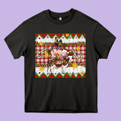 Stacked Christmas Farm Heavy Core Tee Designed By Artiststas
