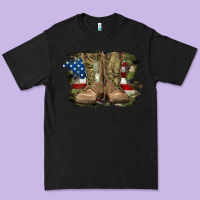 Premium Tee american flag with army boots