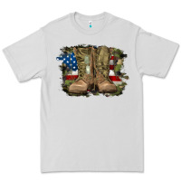 Dove Grey american flag with army boots Premium Tee - RanaPortraitStore