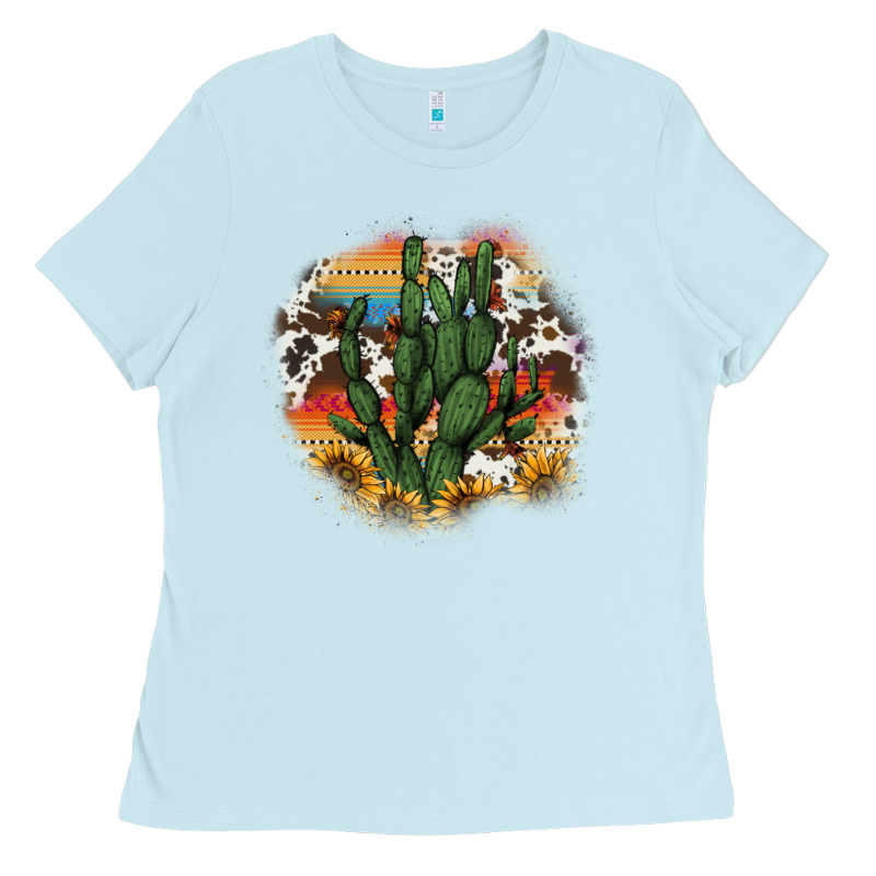 Cowhide Aztec Sunflowers Cactus Ladies Tee by AdoDesignShop | Teevron