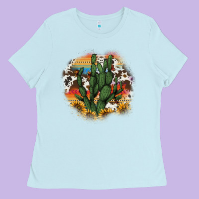 Cowhide Aztec Sunflowers Cactus Ladies Tee Designed By Adodesignshop