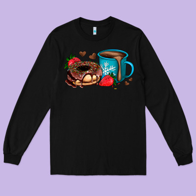 Donut Coffee Strawberry Long Sleeve Tee Designed By Adodesignshop