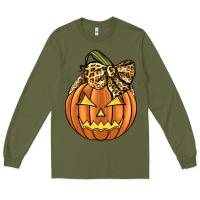 Army Green Leopard Ribbon Halloween Pumkin Long Sleeve Tee - JahusDesignShop