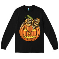 Black Leopard Ribbon Halloween Pumkin Long Sleeve Tee - JahusDesignShop