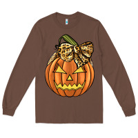 Chestnut Leopard Ribbon Halloween Pumkin Long Sleeve Tee - JahusDesignShop