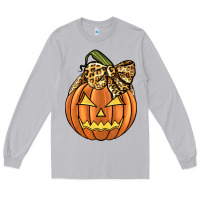 Moon Dust Leopard Ribbon Halloween Pumkin Long Sleeve Tee - JahusDesignShop