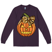 Plum Leopard Ribbon Halloween Pumkin Long Sleeve Tee - JahusDesignShop
