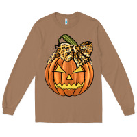 Toasted Coconut Leopard Ribbon Halloween Pumkin Long Sleeve Tee - JahusDesignShop