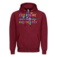 Burgundy everyone communicates differently Zipper Hoodie - MaliasSmallBusiness