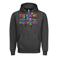 Charcoal Heather everyone communicates differently Zipper Hoodie - MaliasSmallBusiness