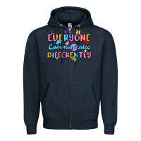 Navy everyone communicates differently Zipper Hoodie - MaliasSmallBusiness
