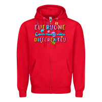 Red everyone communicates differently Zipper Hoodie - MaliasSmallBusiness