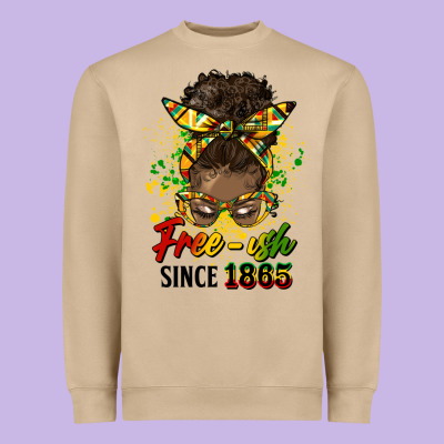 Free Ish Since 1865 Afro Messy Bun Heavyweight Sweatshirt Designed By Hra Design Shop