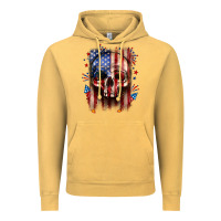 Vintage Mustard 4th of July skull American flag Vintage Hoodie - Neo Western