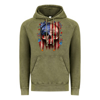 Vintage Olive 4th of July skull American flag Vintage Hoodie - Neo Western