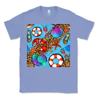 Colony Blue summer with leopard seamless pattern Classic Tee - BundleAndBundleShop