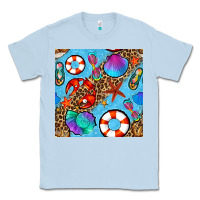Dusty Blue summer with leopard seamless pattern Classic Tee - BundleAndBundleShop