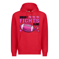 Red Nobody Fights Alone Breast Cancer Premium Hoodie - RanaPortraitStore