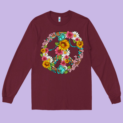 Floral Peace Sign With Gemstone Long Sleeve Tee Designed By Artiststas