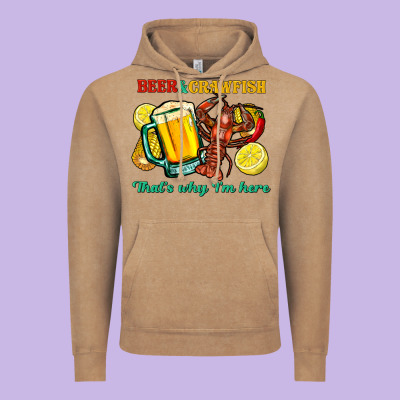 Beer&crawfish That's Why I'm Here Vintage Hoodie Designed By Fadigitalartstudio