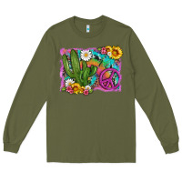Army Green cactus peace sign flowers and tie dye Long Sleeve Tee - Artiststas