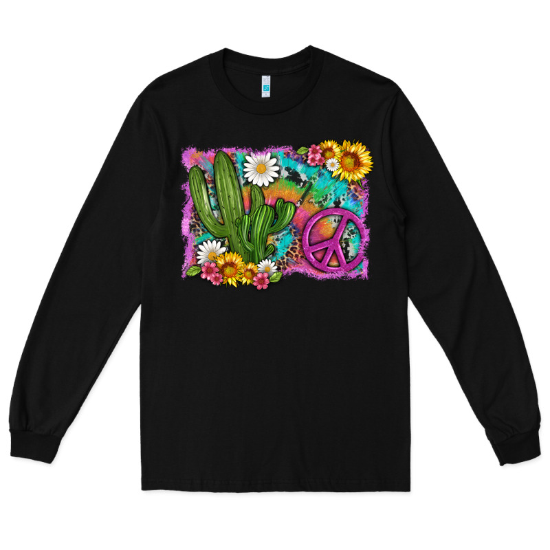 Cactus Peace Sign Flowers And Tie Dye Long Sleeve Tee by Artiststas | Teevron