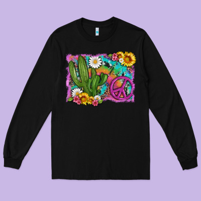 Cactus Peace Sign Flowers And Tie Dye Long Sleeve Tee Designed By Artiststas