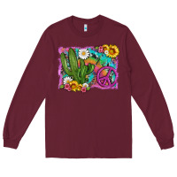 Burgundy cactus peace sign flowers and tie dye Long Sleeve Tee - Artiststas