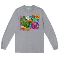 Heather Grey cactus peace sign flowers and tie dye Long Sleeve Tee - Artiststas