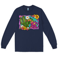 Navy cactus peace sign flowers and tie dye Long Sleeve Tee - Artiststas