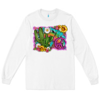 White cactus peace sign flowers and tie dye Long Sleeve Tee - Artiststas