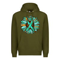 Army Green Ovarian Liver Cancer Awareness Sunflower Premium Hoodie - RanaPortraitStore
