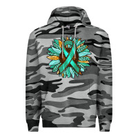 Slate Camo Ovarian Liver Cancer Awareness Sunflower Premium Hoodie - RanaPortraitStore