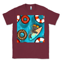 Burgundy koala at the pool seamless pattern Classic Tee - BundleAndBundleShop