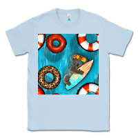 Dusty Blue koala at the pool seamless pattern Classic Tee - BundleAndBundleShop