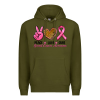 Army Green Peace Love Cure Breast Cancer Premium Hoodie - RanaPortraitStore