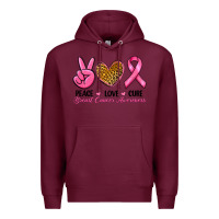 Burgundy Peace Love Cure Breast Cancer Premium Hoodie - RanaPortraitStore