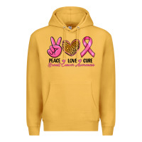 Mustard Peace Love Cure Breast Cancer Premium Hoodie - RanaPortraitStore