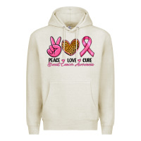 Oatmeal Heather Peace Love Cure Breast Cancer Premium Hoodie - RanaPortraitStore